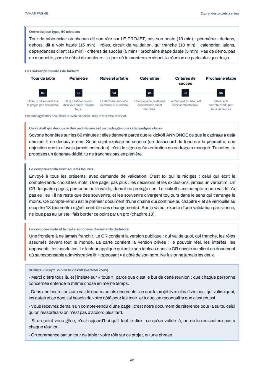 Page 42 du guide : L’ordre du jour d’un kickoff