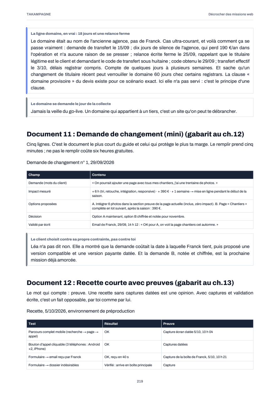Page 219 du guide : Checklist recette et livraison